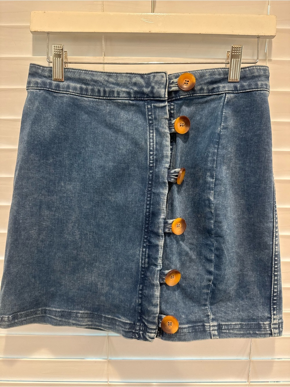 Free people Classic Blue Denim Button-Front Mini Skirt